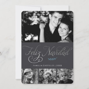 Gray and Silver Feliz Navidad Photo Holiday Card