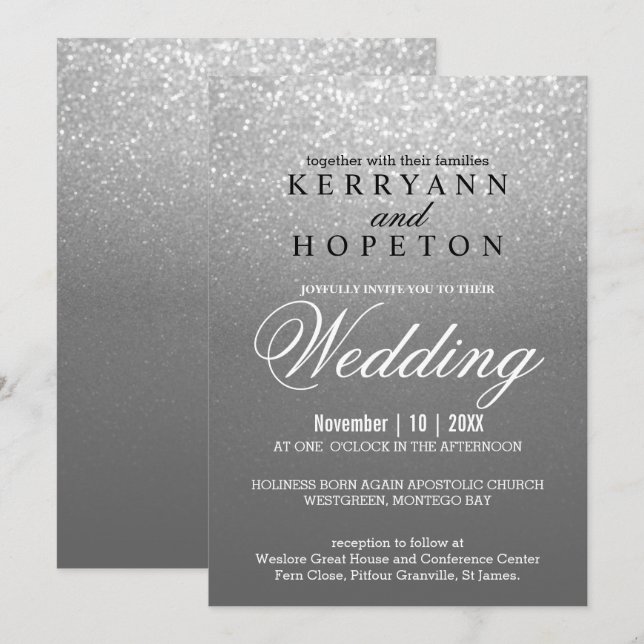 Gray and SIlver Glitter Invitation (Front/Back)