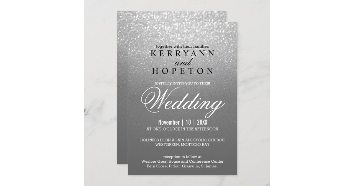 Gray and SIlver Glitter Invitation | Zazzle