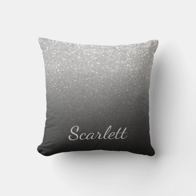 Gray and Silver Glitter Throw Pillow (Front)
