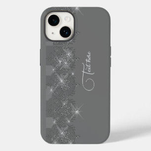 Gray and silver lace elegant sparkle diamond iPhone 14 case