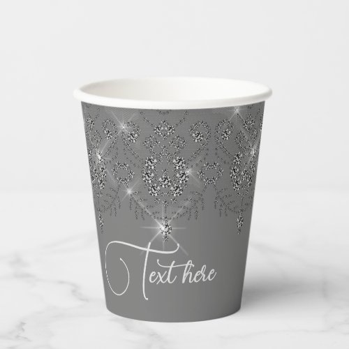 Gray and silver lace elegant sparkle diamond  paper cups
