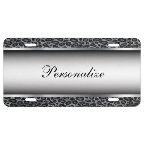 Gray and Silver Leopard Animal Print  Personalize License Plate