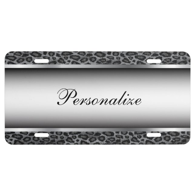 Gray and Silver Leopard Animal Print | Personalize License Plate (Front)