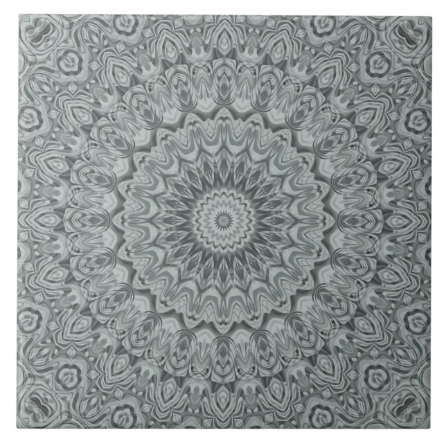 Gray and Silver Mandala Pattern Design Ceramic Tile (Front)