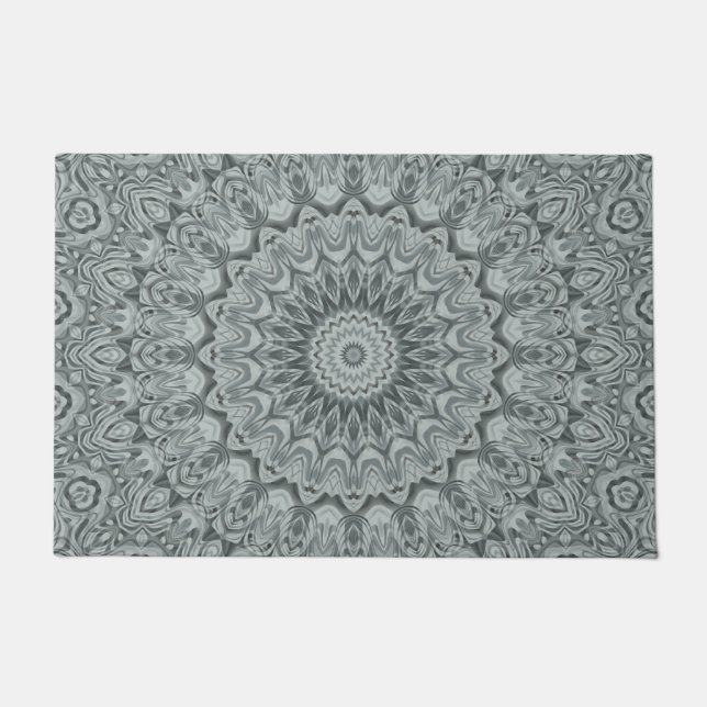 Gray and Silver Mandala Pattern Design Doormat (Front)
