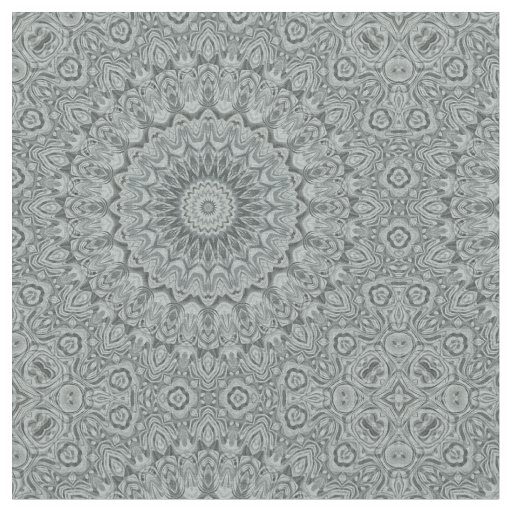 Gray and Silver Mandala Pattern Design Fabric