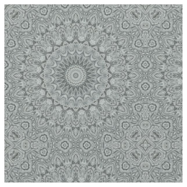 Gray and Silver Mandala Pattern Design Fabric (Close Up)