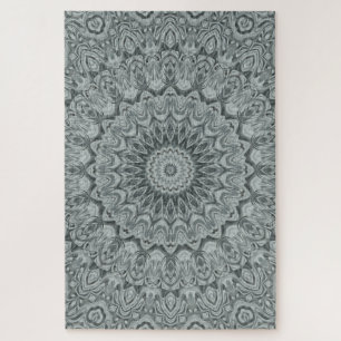 Gray and Silver Mandala Pattern Design Jigsaw Puzzle