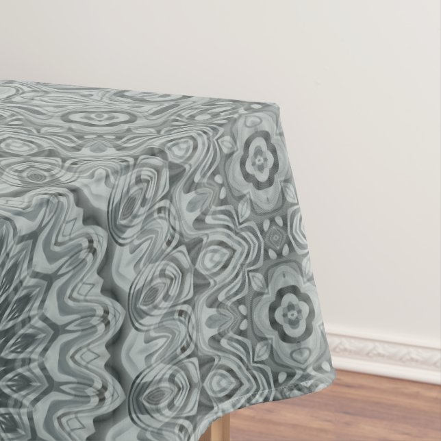 Gray and Silver Mandala Pattern Design Tablecloth (In Situ)
