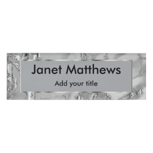 Gray and Silver Marble and Silver Texture Design Name Tag