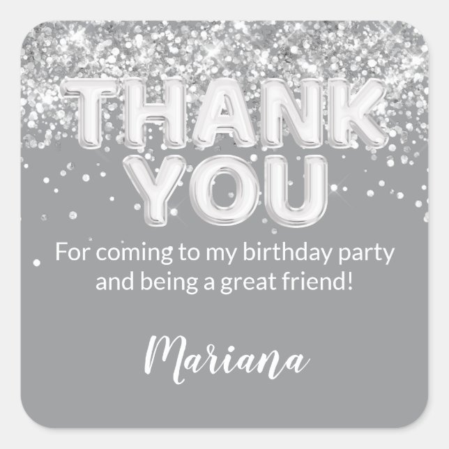 Gray and Silver Party Sticker for Favors (Front)