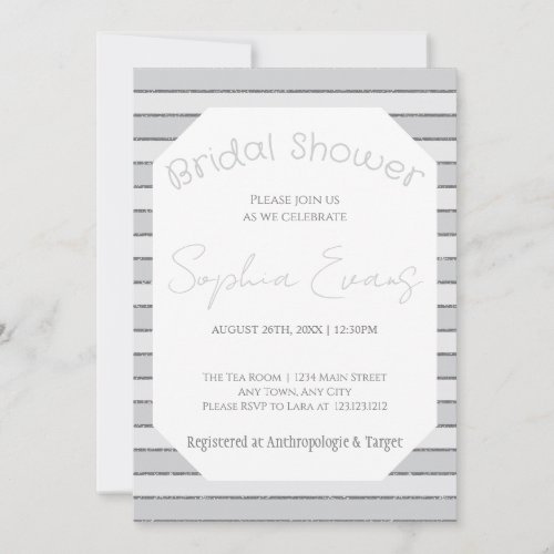 Gray and Silver Striped Bridal Shower Invitation