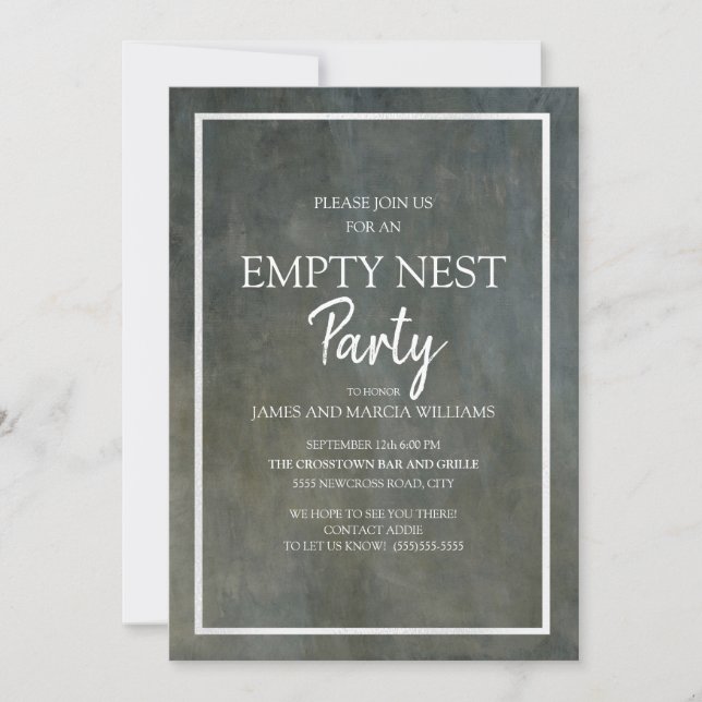 Gray and Silver Textured-Look Empty Nest Party Invitation (Front)