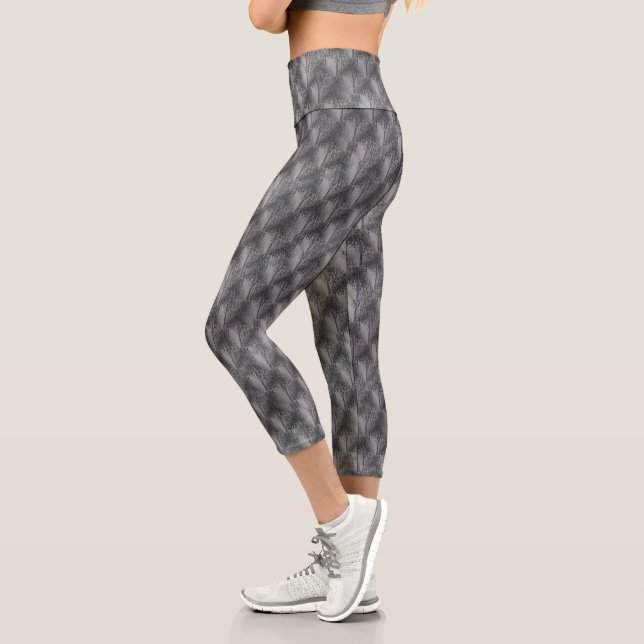 Gray And Silver Tree Abstract Pattern  Capri Leggings (Left)