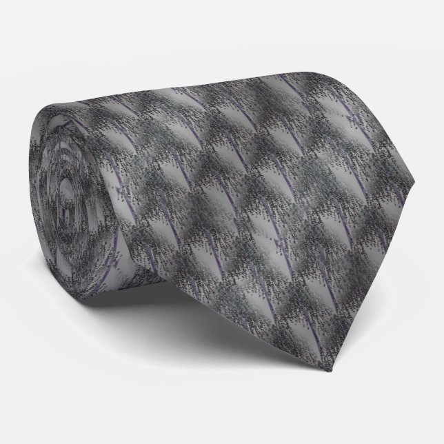 Gray And Silver Tree Abstract Pattern  Neck Tie (Rolled)