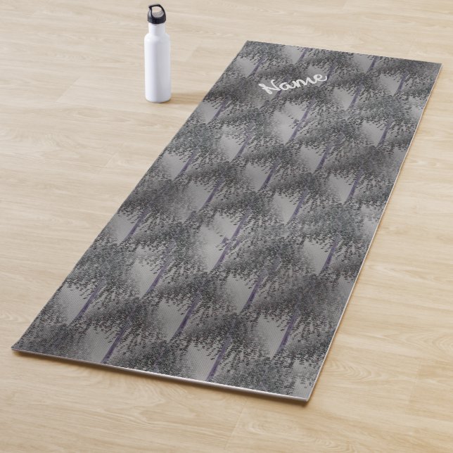 Gray And Silver Tree Abstract Pattern Personalized Yoga Mat (In Situ)