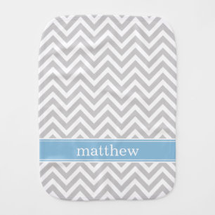 Gray and Sky Blue Chevron Monogram Burp Cloth