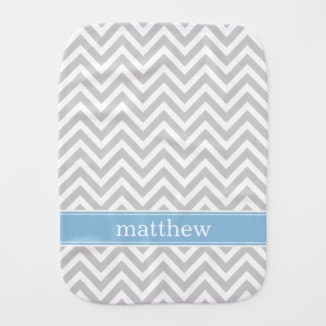Gray and Sky Blue Chevron Monogram Burp Cloth (Front)