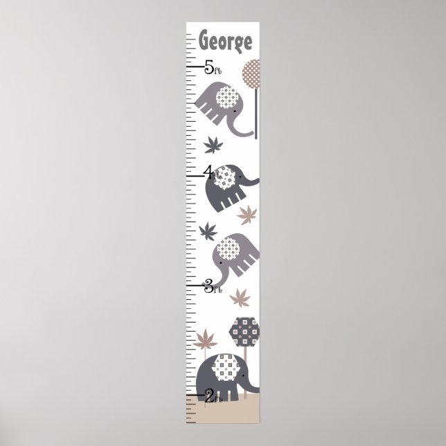 Gray and Tan Elephants Growth Chart Keep at 8x44! (Front)