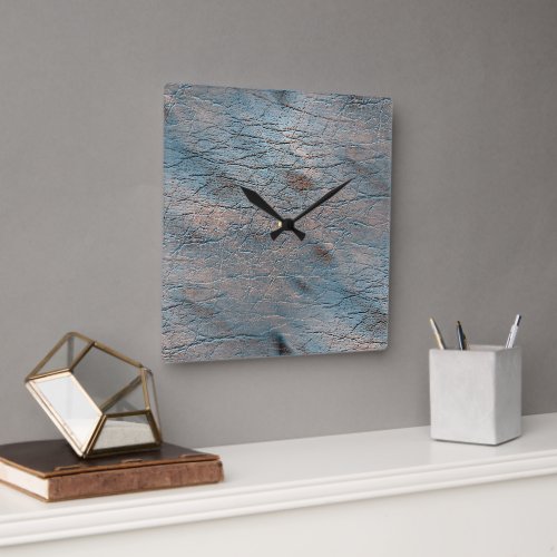 Gray and tan leather stained with some satin hue  square wall clock