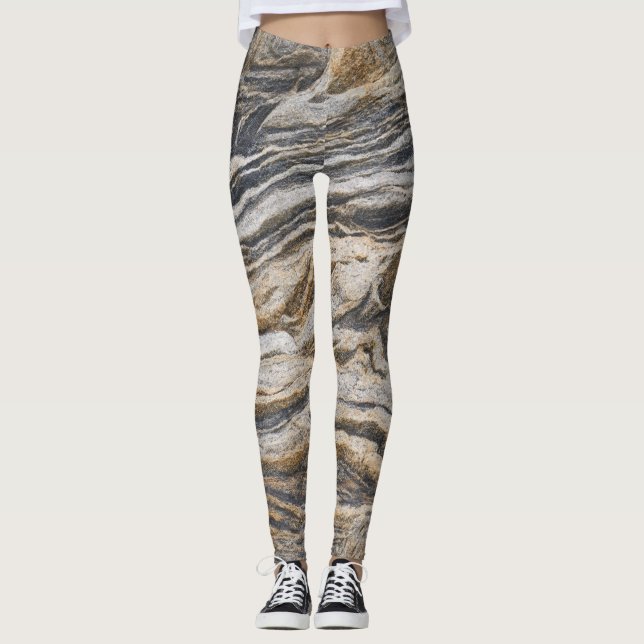 Gray and Tan Marble Pattern Yoga Leggings (Front)