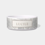 Gray and Tan Tropical Palm Leaf Pet Name Bowl<br><div class="desc">Tropical palm leaf pattern in mixed neutral color theme with gray and tan pet bowl with a personalized name for your dog or cat. Great for a beach vacation house or a modern kitchen. Part of a coordinated set of unique pet accessories available in the Paper Grape Zazzle designer store....</div>