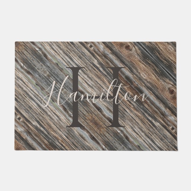 Gray and Tan Wood Design Door Mat HAMbWG (Front)