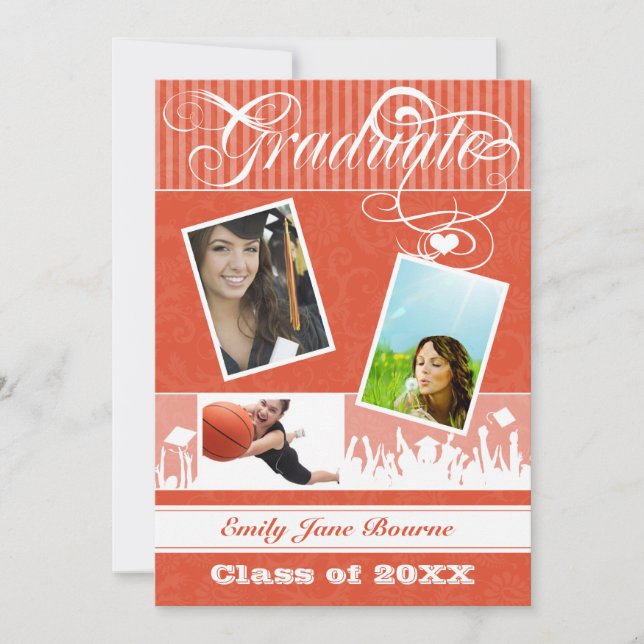 Gray and Tangerine Coral Senior Picture Class of Announcement (Front)