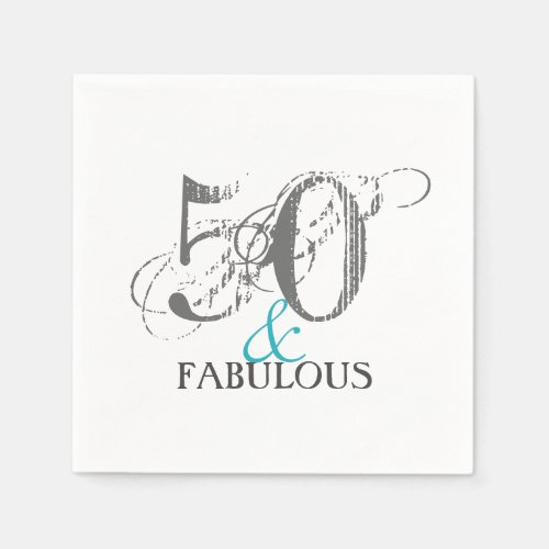 Gray and Teal 50th Birthday  Paper Party Napkins