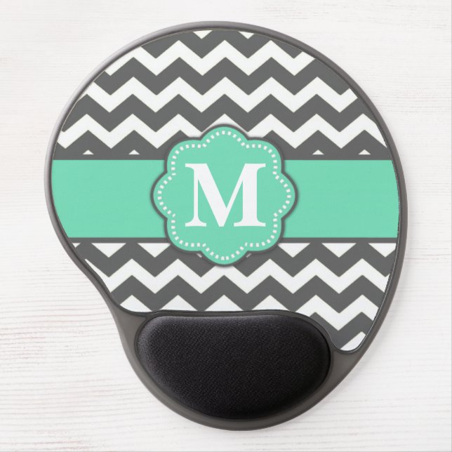 Gray and Teal Chevron Monogram Mousepad (Front)