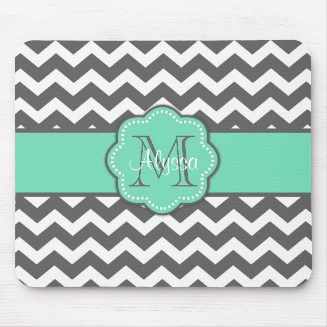 Gray and Teal Chevron Personalized Mousepad (Front)