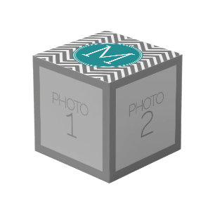 Gray and Teal Chevrons - Custom Monogram Cube