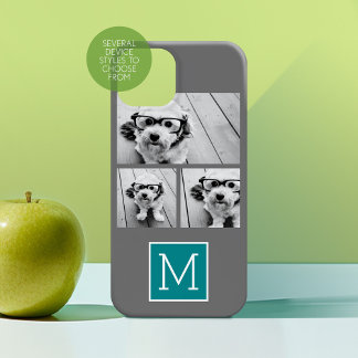 Gray and Teal Instagram Photo Collage Monogram Case-Mate iPhone 14 Plus Case