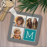 Gray and Teal Instagram Photo Collage Monogram Keychain<br><div class="desc">Use 3 square photos to create a unique and personal gift. Or you can keep the hipster puppy and make a trendy keepsake. If you need to adjust the pictures,  click on the customize tool to make changes.</div>