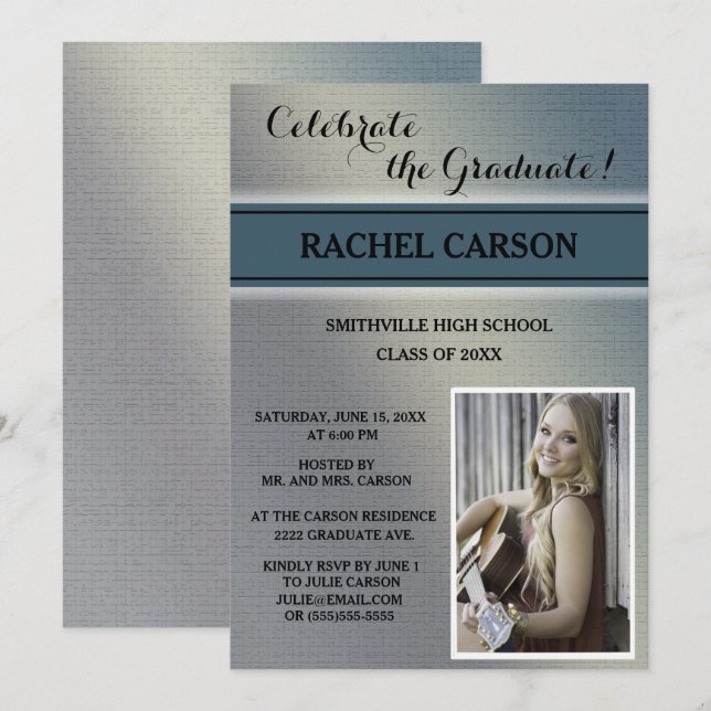 Gray and Teal Ombre' Photo Graduation Invitation (Front/Back)