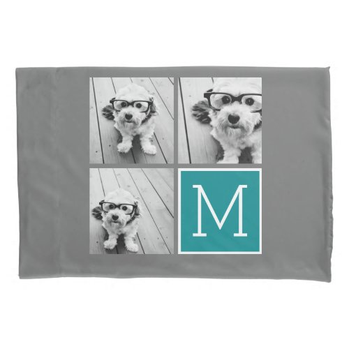 Gray and Teal Photo Collage Monogram Pillowcase