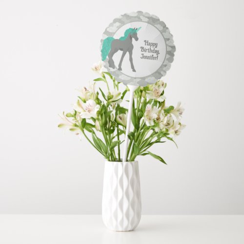 Gray and Teal Unicorn Personalized Balloon