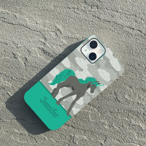 Gray and Teal Unicorn Personalized Case_Mate iPhone 14 Case