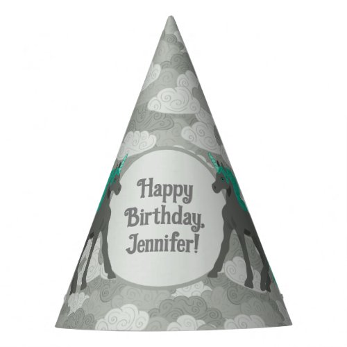 Gray and Teal Unicorn Personalized Party Hat