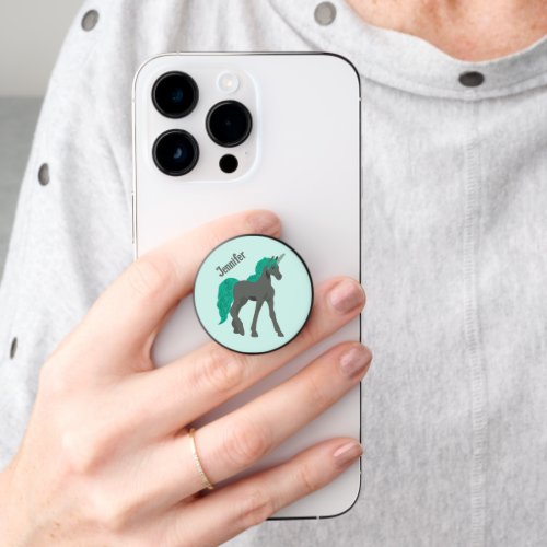 Gray and Teal Unicorn Personalized PopSocket