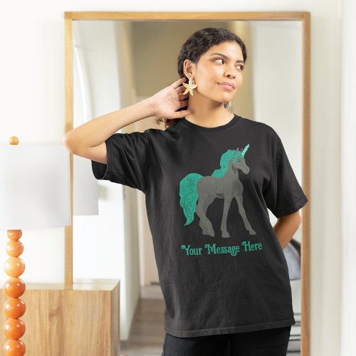 Gray and Teal Unicorn Personalized T_Shirt