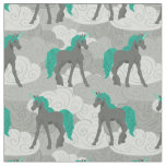 Gray and Teal Unicorns and Clouds Patterned Fabric
