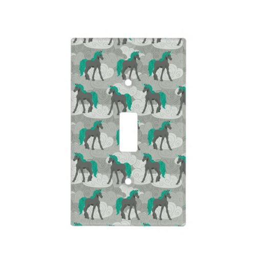 Gray and Teal Unicorns and Clouds Patterned Light Switch Cover