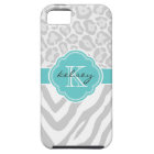 Gray and Turquoise Animal Print Monogram