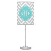 Gray and Turquoise Chevron Custom Monogram Table Lamp (Front)