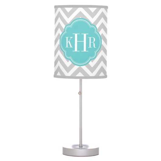 Gray and Turquoise Chevron Custom Monogram Table Lamp (Front)