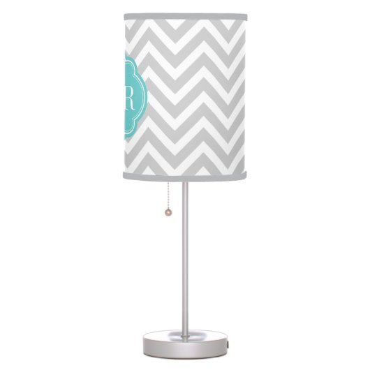 Gray and Turquoise Chevron Custom Monogram Table Lamp (Right)