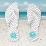 Gray and Turquoise Chevron Monogram Flip Flops<br><div class="desc">Custom printed flip flop sandals with a stylish modern chevron pattern and your custom monogram or other text in a circle frame. Click Customize It to change text fonts and colors or add your own images to create a unique one of a kind design!</div>