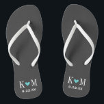 Gray and Turquoise Modern Wedding Monogram Flip Flops<br><div class="desc">Custom printed flip flop sandals personalized with a cute heart and your monogram initials and wedding date. Click Customize It to change text fonts and colors or add your own images to create a unique one of a kind design!</div>